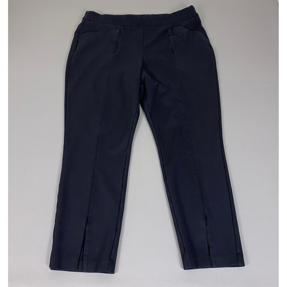 Ava & Viv Pants Pull On Women's Size 1X Black Slim Ankle Front Slit Hem Pockets